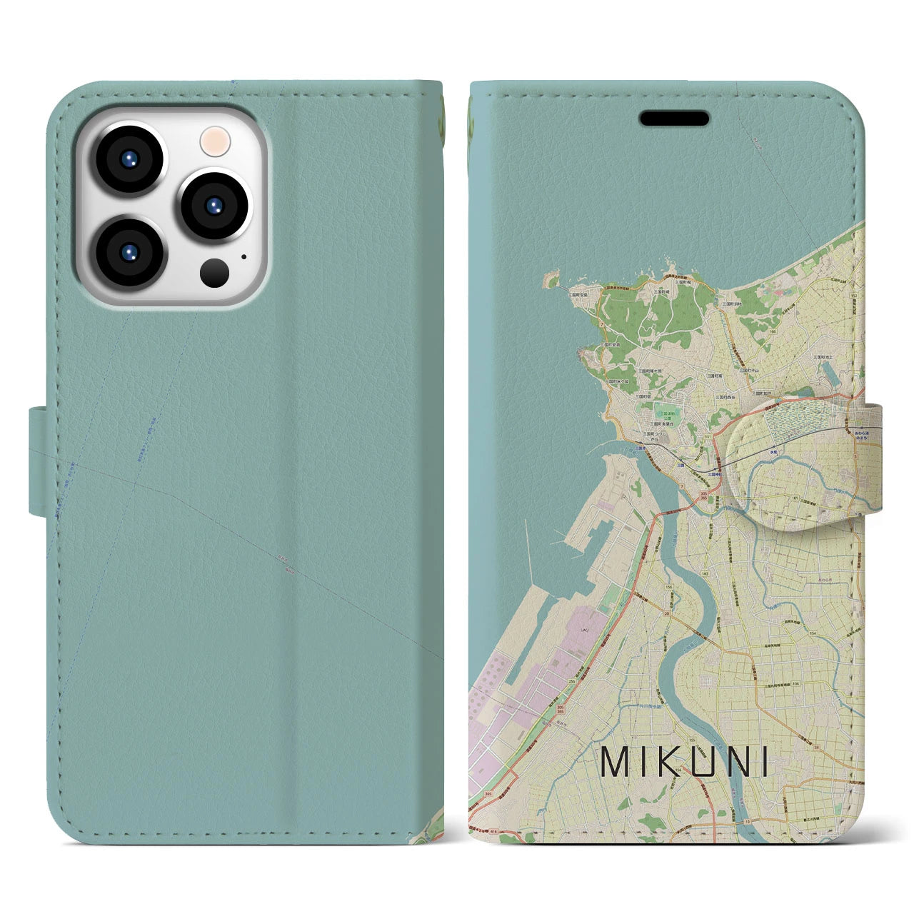 【三国(福井県)】地図柄iPhoneケース(手帳タイプ)ナチュラル・iPhone 13 Pro 用