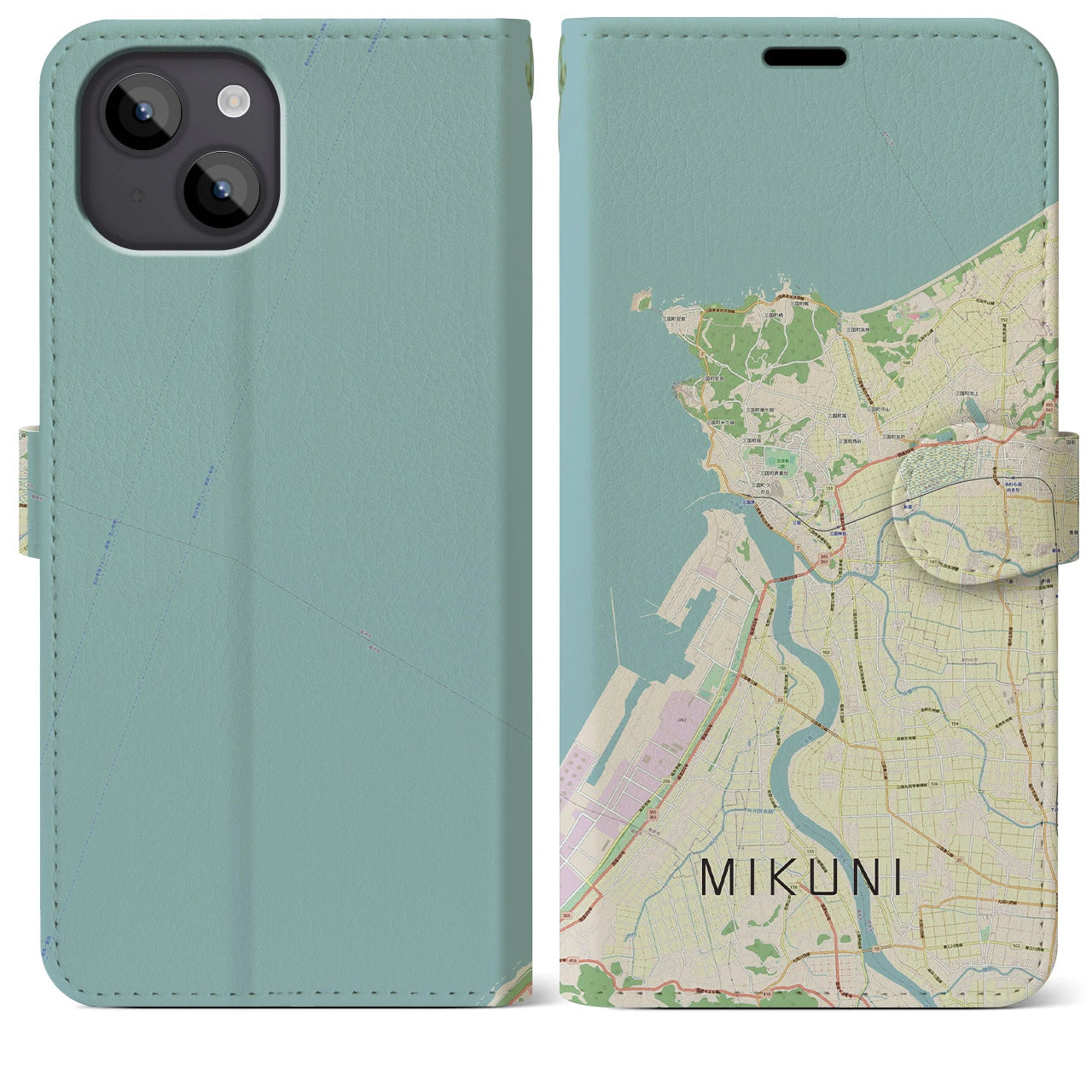 【三国(福井県)】地図柄iPhoneケース(手帳タイプ)ナチュラル・iPhone 14 Plus 用