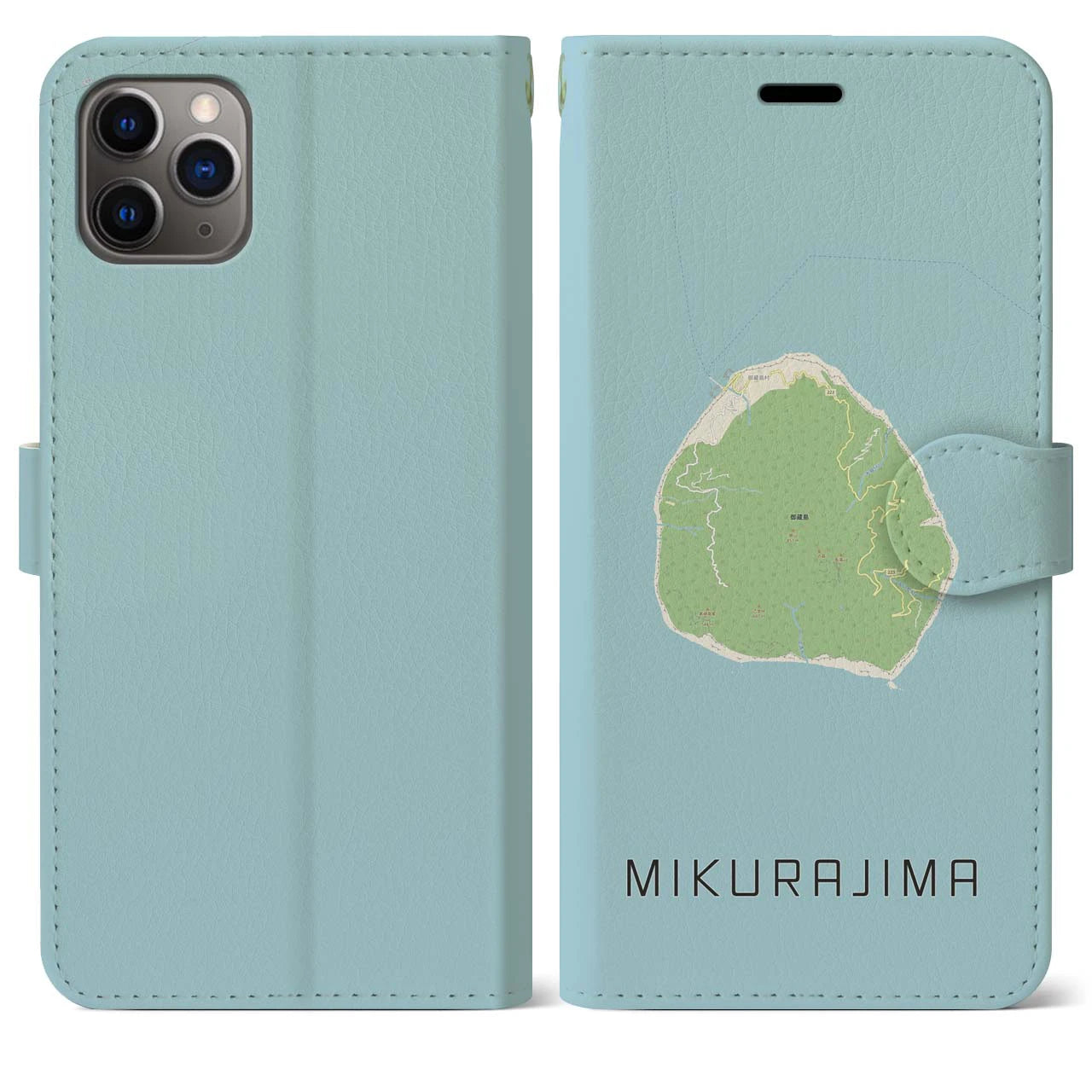 【御蔵島(東京都)】地図柄iPhoneケース(手帳タイプ)ナチュラル・iPhone 11 Pro Max 用