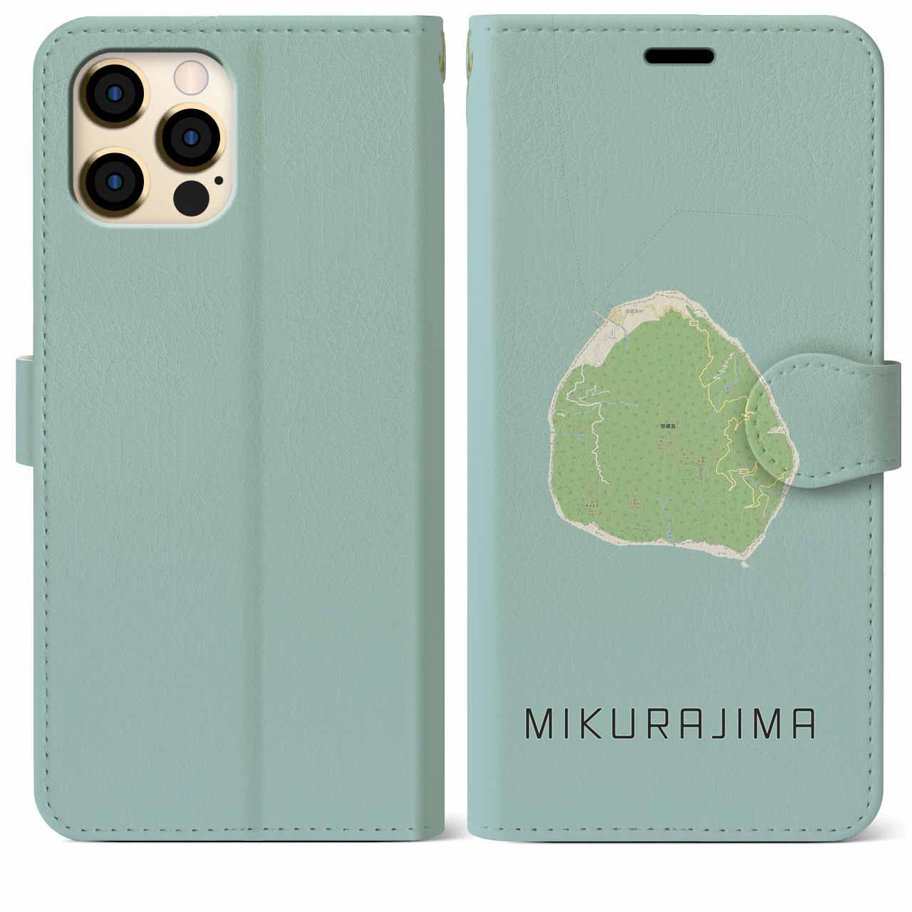 【御蔵島(東京都)】地図柄iPhoneケース(手帳タイプ)ナチュラル・iPhone 12 Pro Max 用