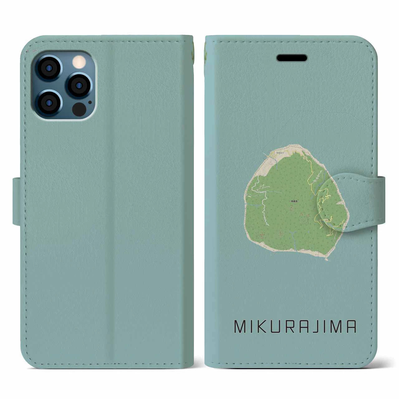 【御蔵島(東京都)】地図柄iPhoneケース(手帳タイプ)ナチュラル・iPhone 12 / 12 Pro 用