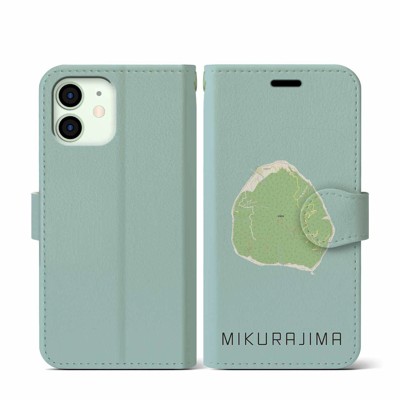 【御蔵島(東京都)】地図柄iPhoneケース(手帳タイプ)ナチュラル・iPhone 12 mini 用