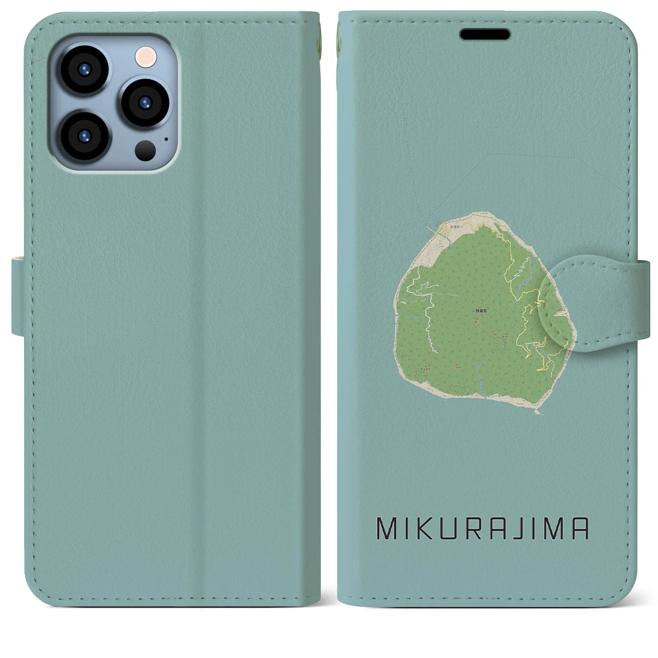 【御蔵島(東京都)】地図柄iPhoneケース(手帳タイプ)ナチュラル・iPhone 13 Pro Max 用