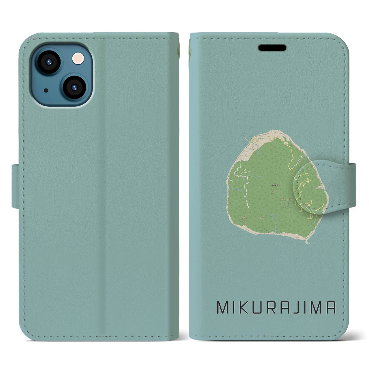 【御蔵島(東京都)】地図柄iPhoneケース(手帳タイプ)ナチュラル・iPhone 13 用