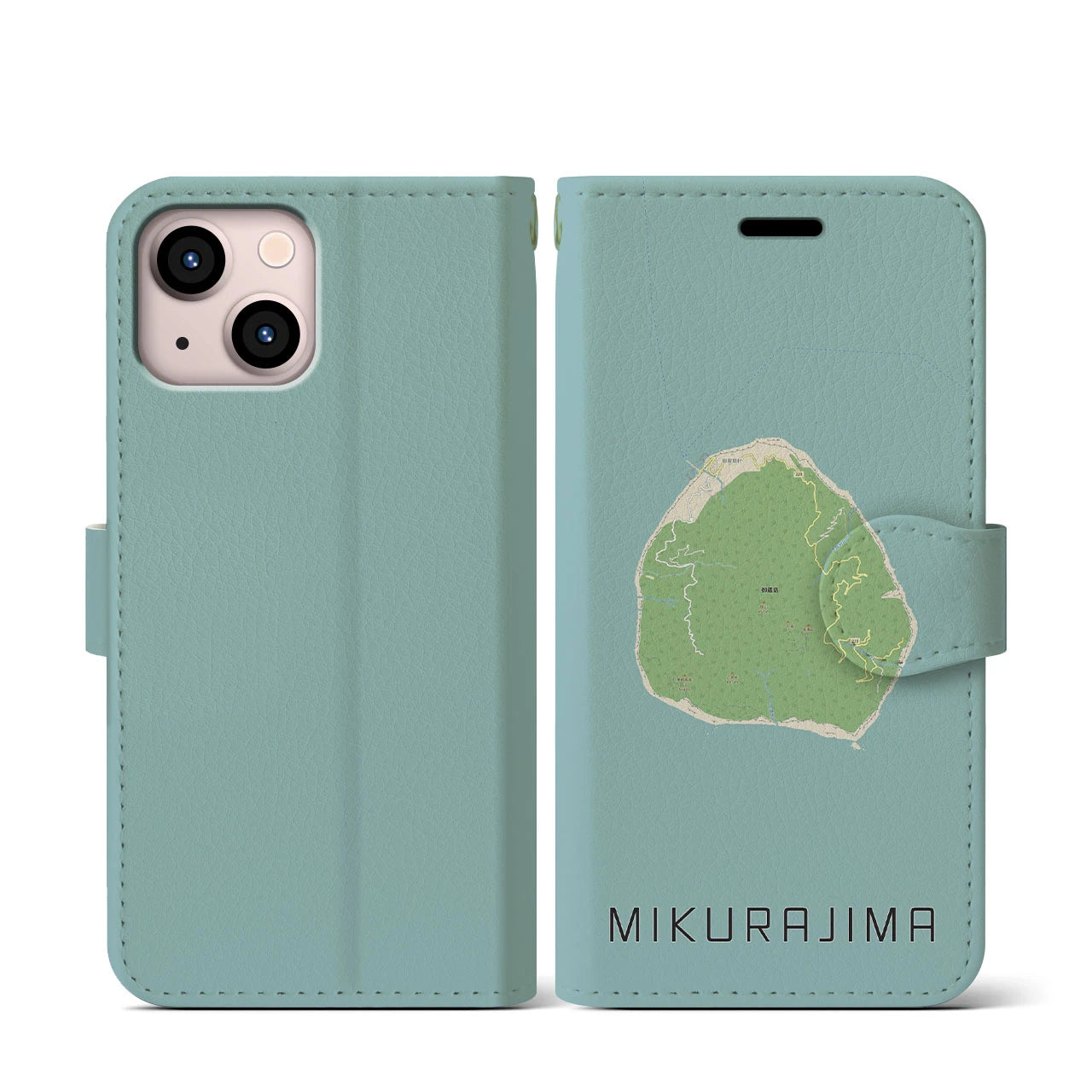 【御蔵島(東京都)】地図柄iPhoneケース(手帳タイプ)ナチュラル・iPhone 13 mini 用