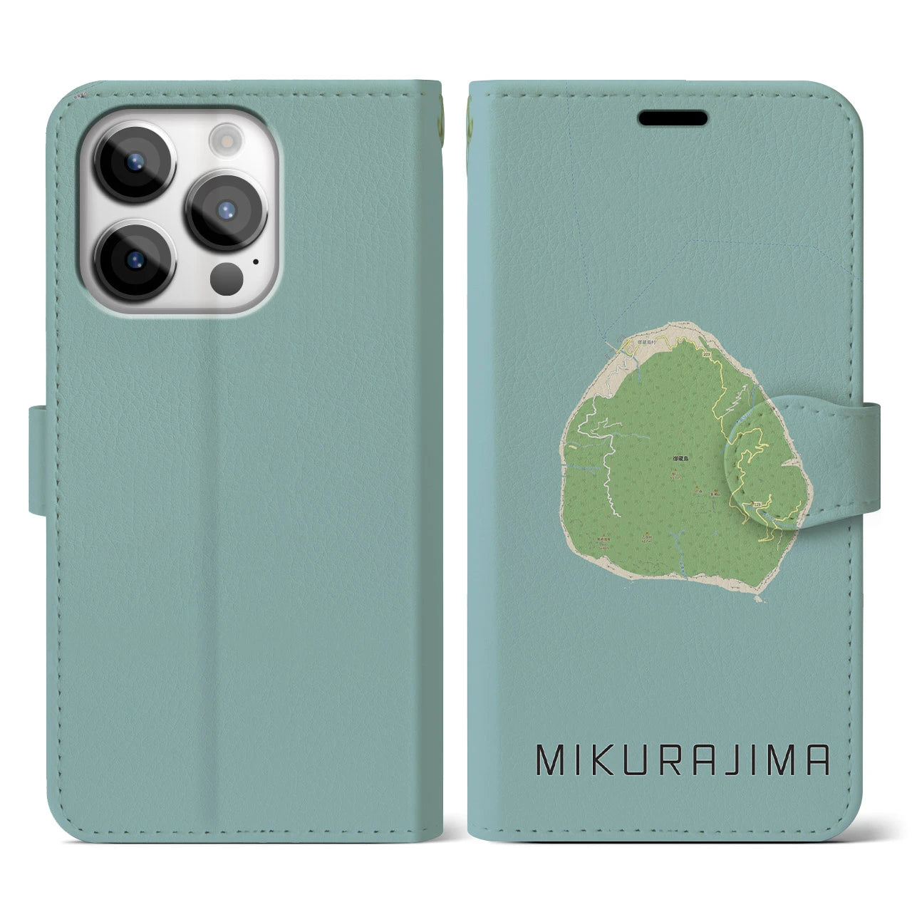 【御蔵島(東京都)】地図柄iPhoneケース(手帳タイプ)ナチュラル・iPhone 14 Pro 用