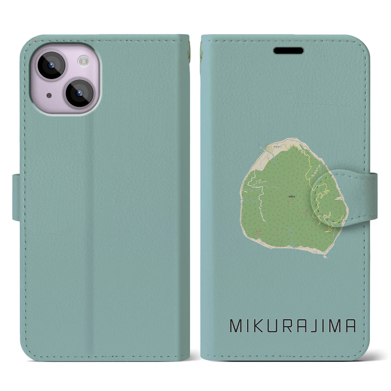 【御蔵島(東京都)】地図柄iPhoneケース(手帳タイプ)ナチュラル・iPhone 14 用