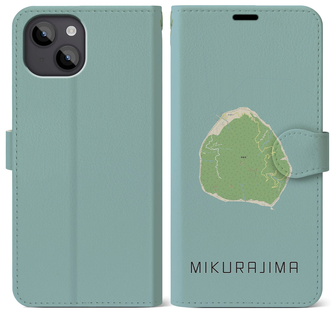 【御蔵島(東京都)】地図柄iPhoneケース(手帳タイプ)ナチュラル・iPhone 14 Plus 用