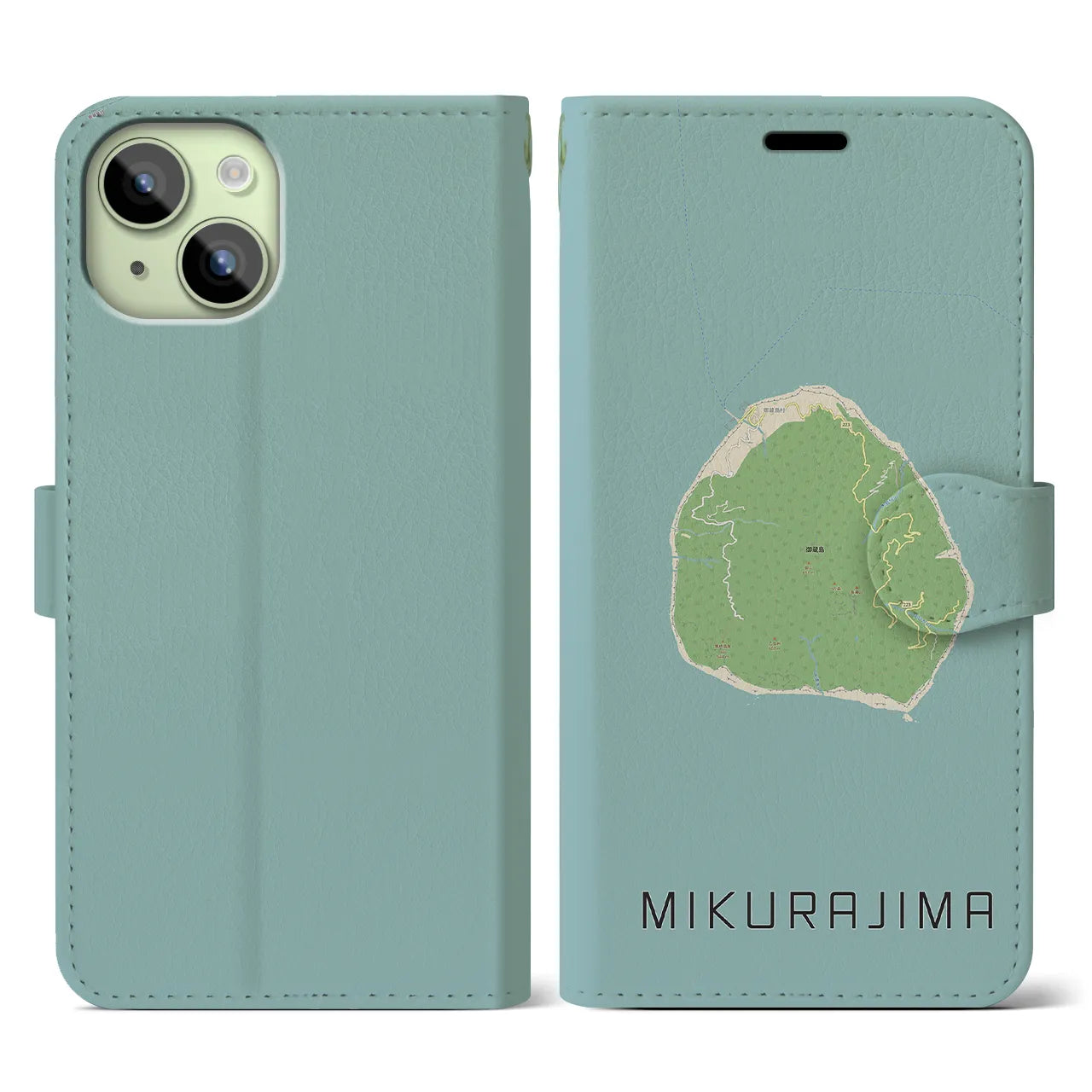 【御蔵島(東京都)】地図柄iPhoneケース(手帳タイプ)ナチュラル・iPhone 15 用