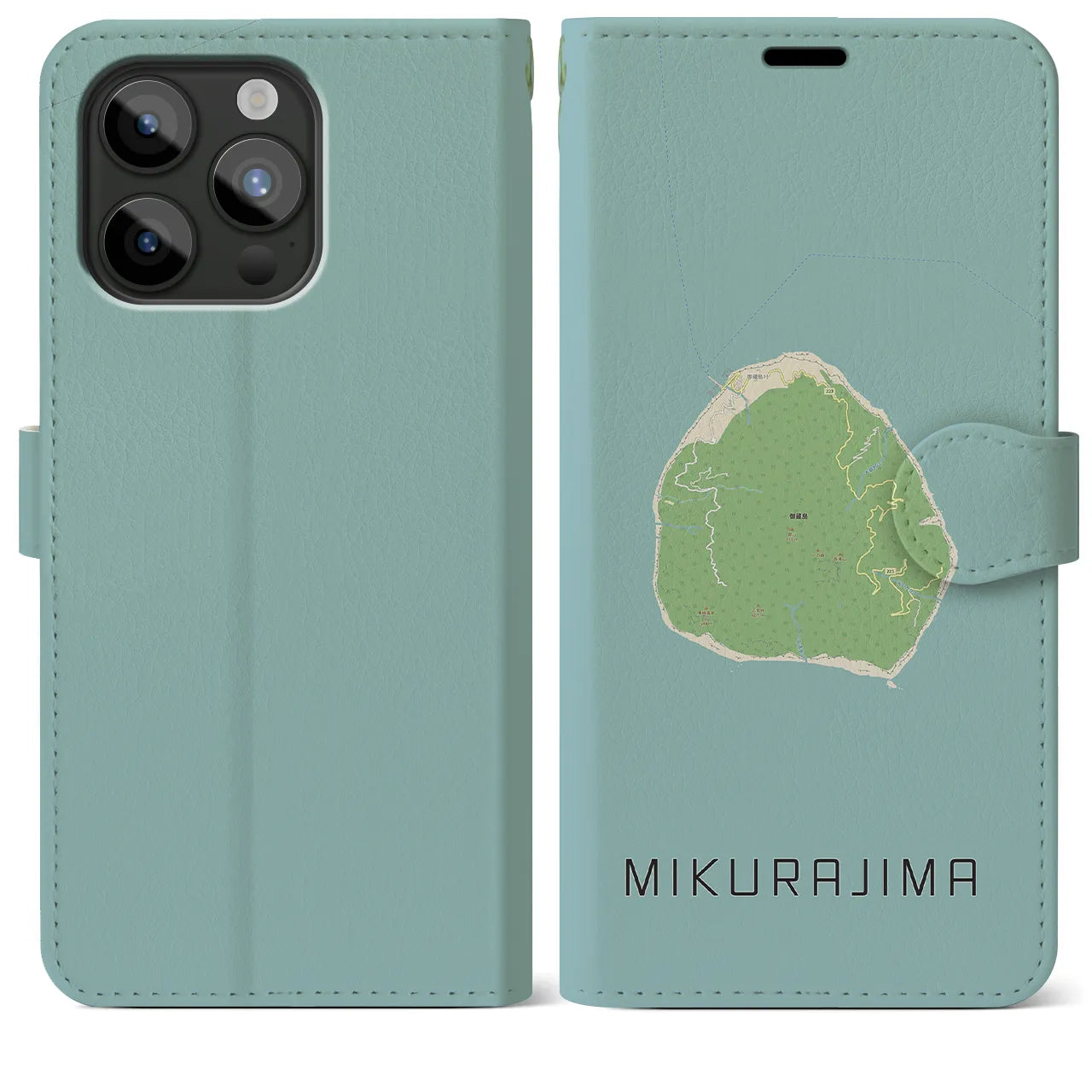 【御蔵島(東京都)】地図柄iPhoneケース(手帳タイプ)ナチュラル・iPhone 15 Pro Max 用