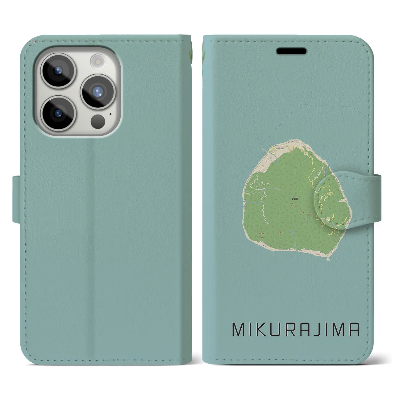 【御蔵島(東京都)】地図柄iPhoneケース(手帳タイプ)ナチュラル・iPhone 15 Pro 用