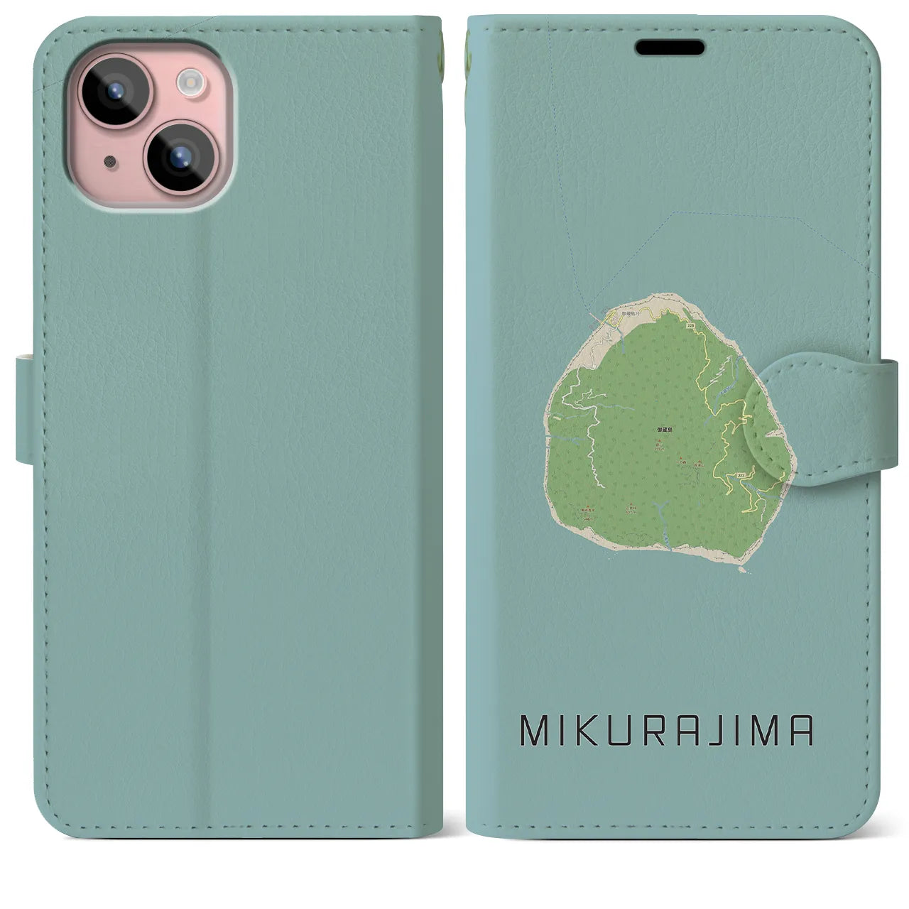 【御蔵島(東京都)】地図柄iPhoneケース(手帳タイプ)ナチュラル・iPhone 15 Plus 用