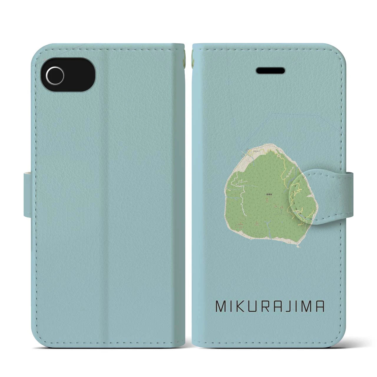 【御蔵島(東京都)】地図柄iPhoneケース(手帳タイプ)ナチュラル・iPhone SE(第3 / 第2世代) / 8 / 7 / 6s / 6 用