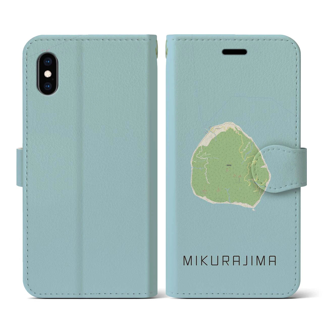 【御蔵島(東京都)】地図柄iPhoneケース(手帳タイプ)ナチュラル・iPhone XS / X 用