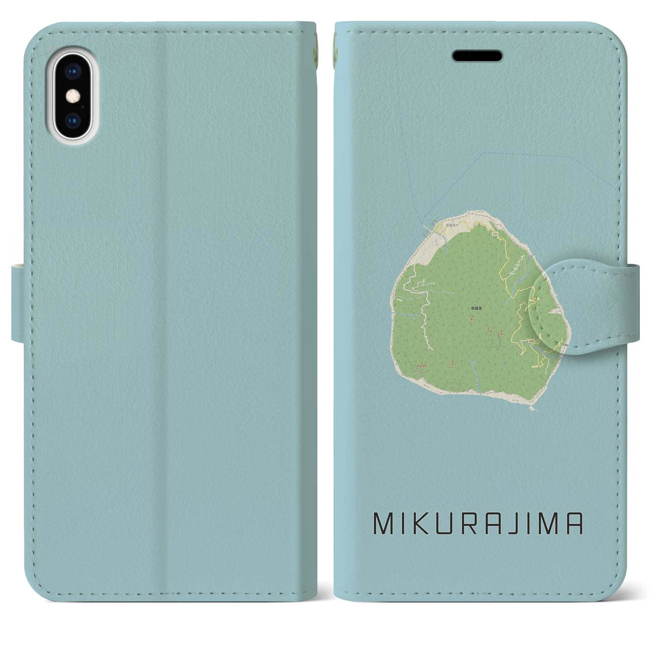 【御蔵島(東京都)】地図柄iPhoneケース(手帳タイプ)ナチュラル・iPhone XS Max 用