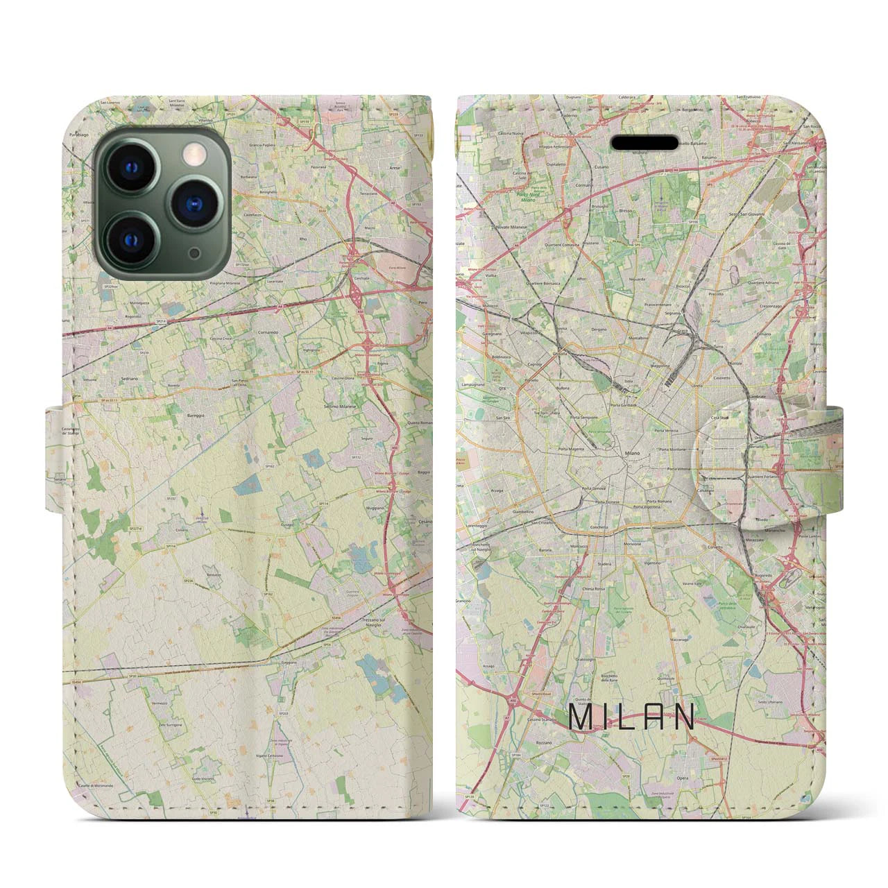 【ミラノ(イタリア)】地図柄iPhoneケース(手帳タイプ)ナチュラル・iPhone 11 Pro 用