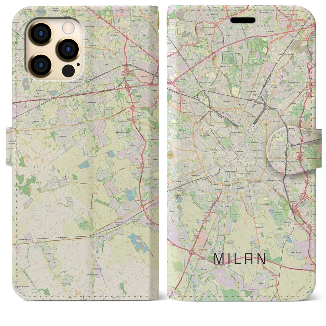 【ミラノ(イタリア)】地図柄iPhoneケース(手帳タイプ)ナチュラル・iPhone 12 Pro Max 用