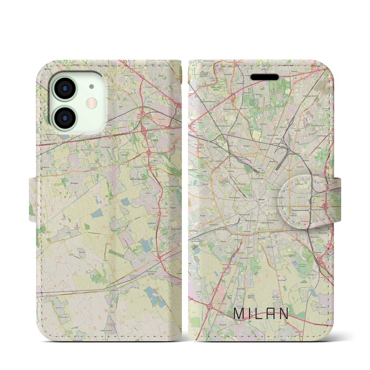 【ミラノ(イタリア)】地図柄iPhoneケース(手帳タイプ)ナチュラル・iPhone 12 mini 用