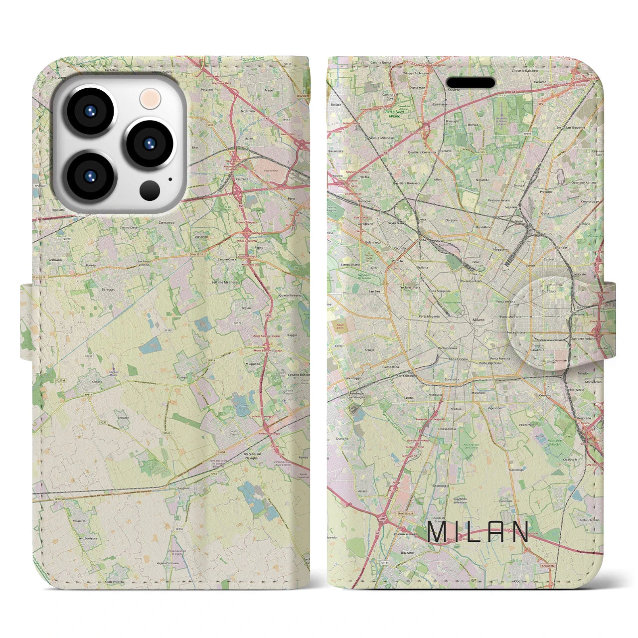【ミラノ(イタリア)】地図柄iPhoneケース(手帳タイプ)ナチュラル・iPhone 13 Pro 用
