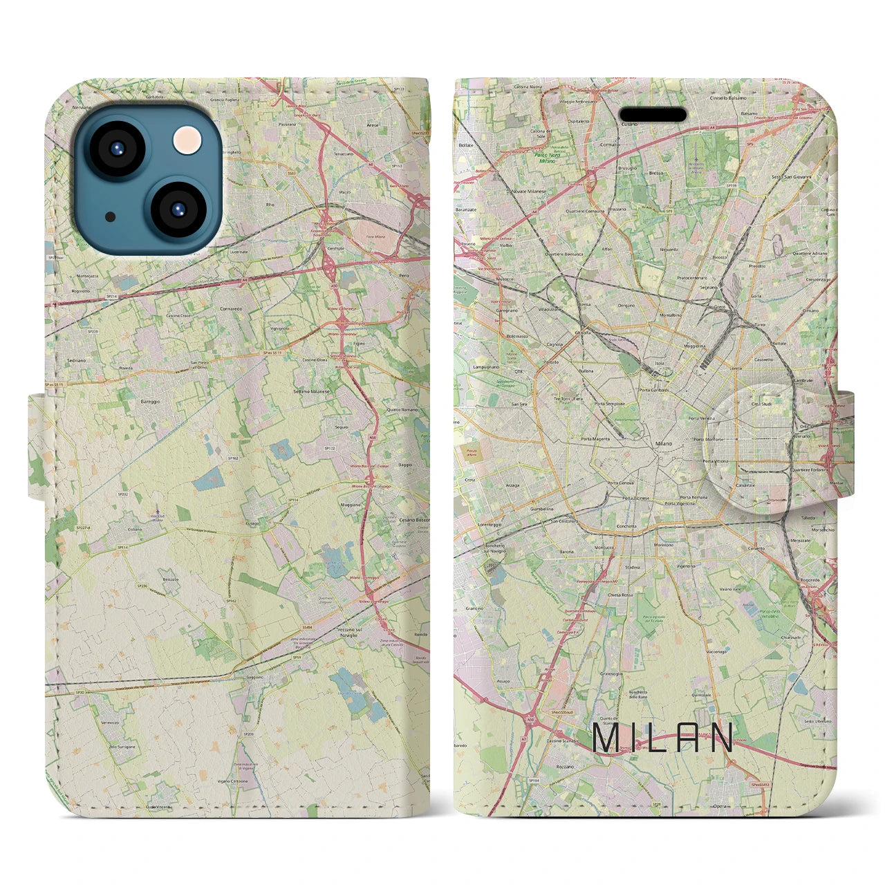 【ミラノ(イタリア)】地図柄iPhoneケース(手帳タイプ)ナチュラル・iPhone 13 用