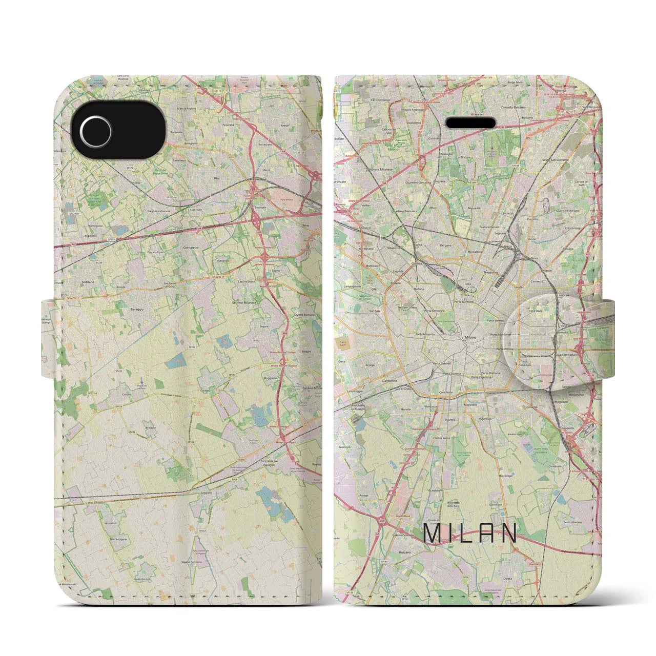 【ミラノ(イタリア)】地図柄iPhoneケース(手帳タイプ)ナチュラル・iPhone SE(第3 / 第2世代) / 8 / 7 / 6s / 6 用