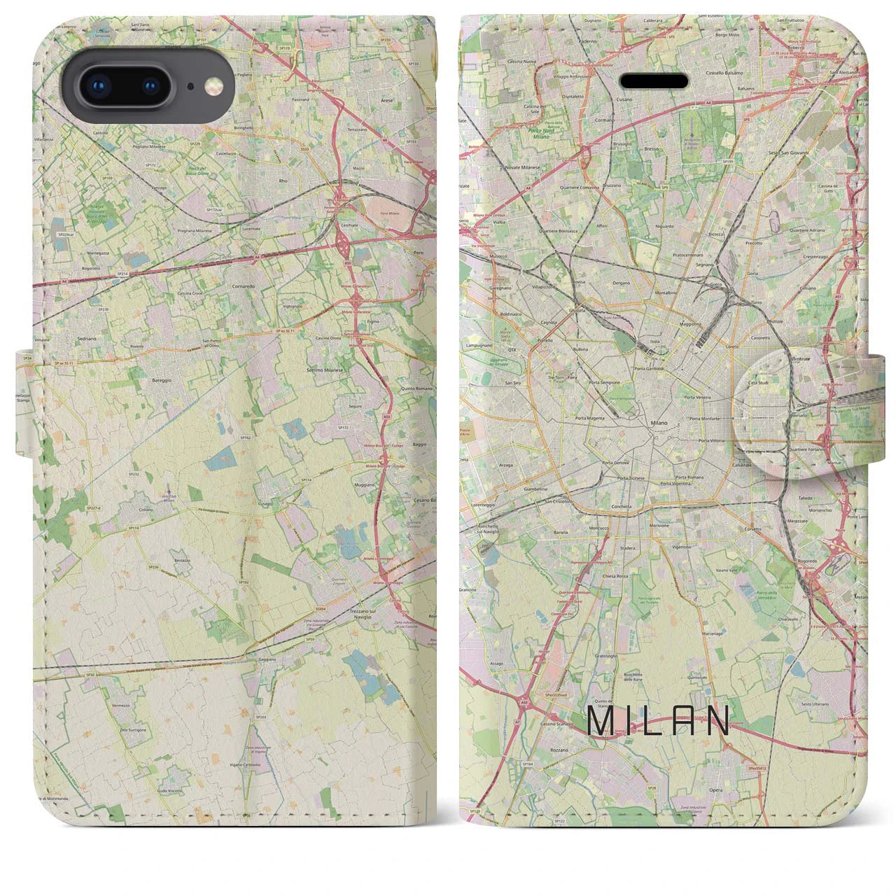 【ミラノ(イタリア)】地図柄iPhoneケース(手帳タイプ)ナチュラル・iPhone 8Plus /7Plus / 6sPlus / 6Plus 用