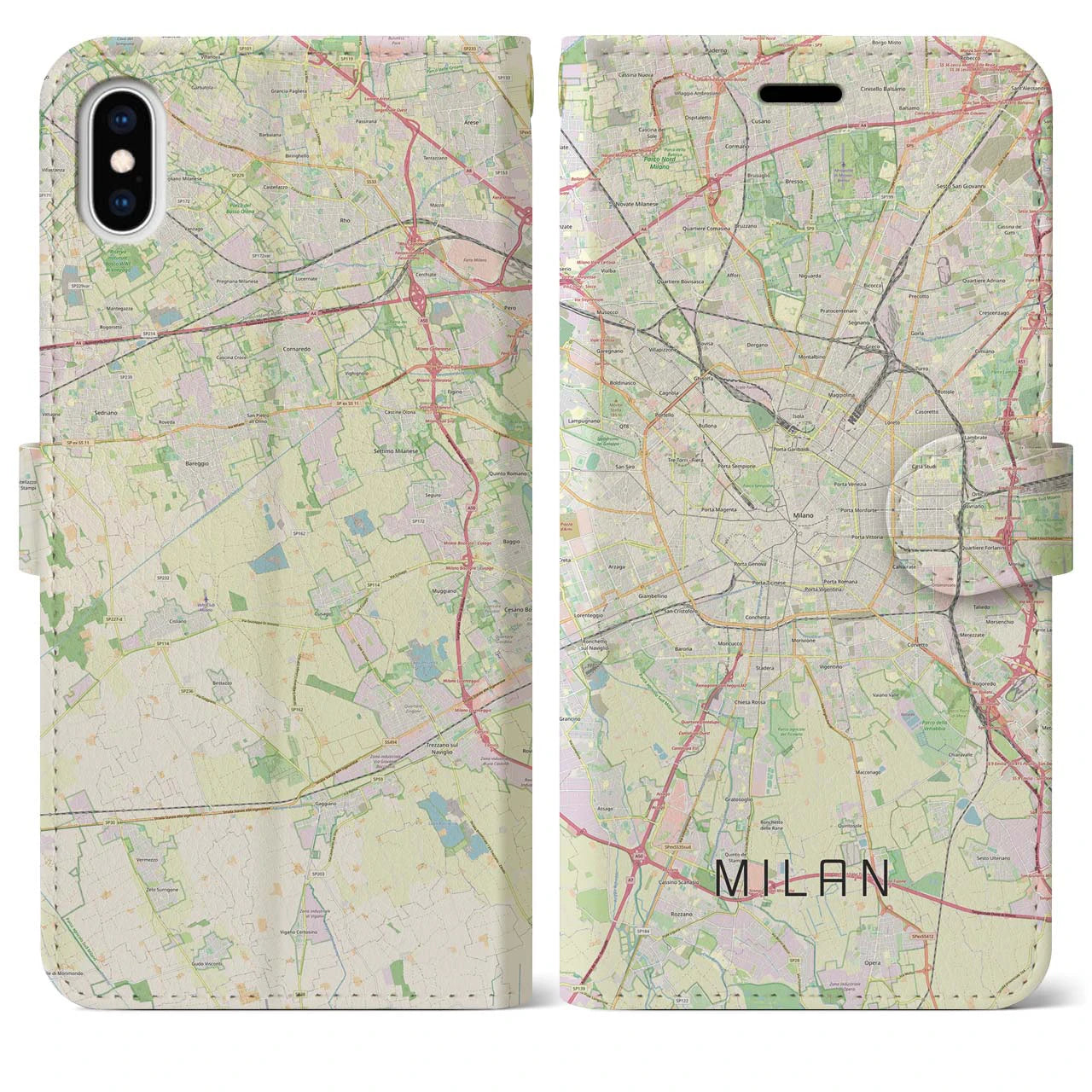 【ミラノ(イタリア)】地図柄iPhoneケース(手帳タイプ)ナチュラル・iPhone XS Max 用