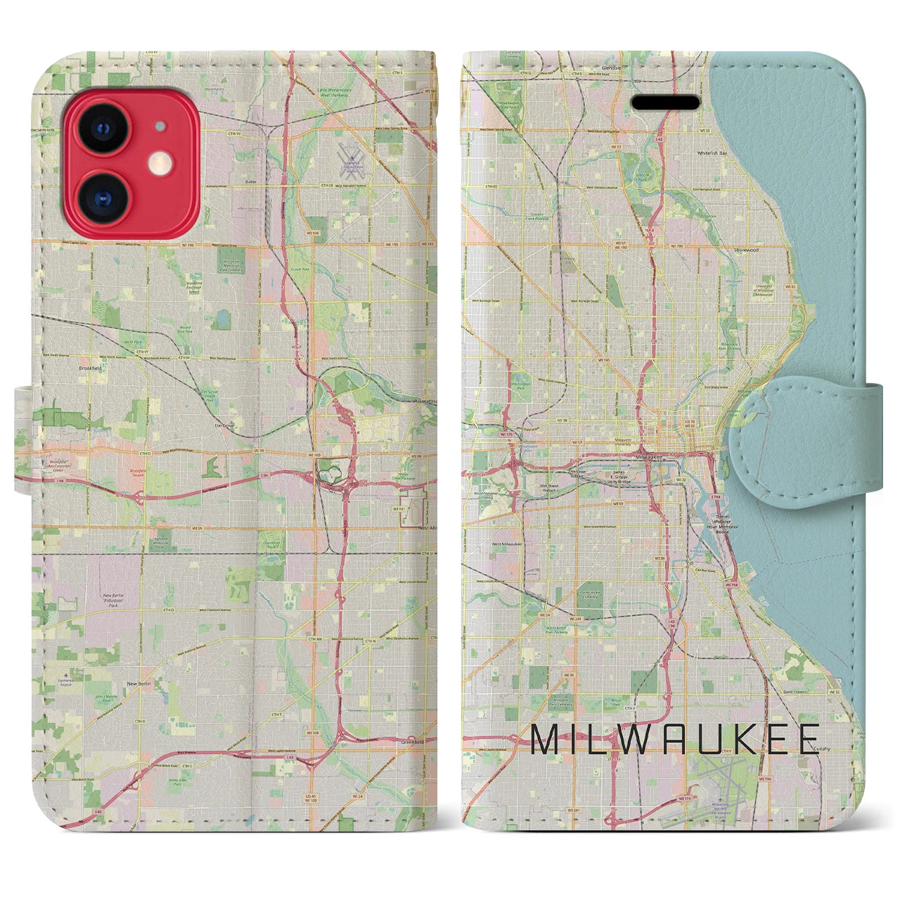 【ミルウォーキー(アメリカ)】地図柄iPhoneケース(手帳タイプ)ナチュラル・iPhone 11 用