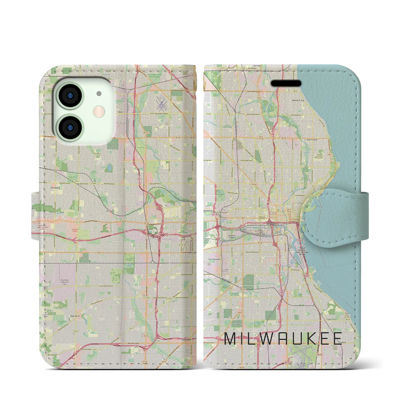 【ミルウォーキー(アメリカ)】地図柄iPhoneケース(手帳タイプ)ナチュラル・iPhone 12 mini 用