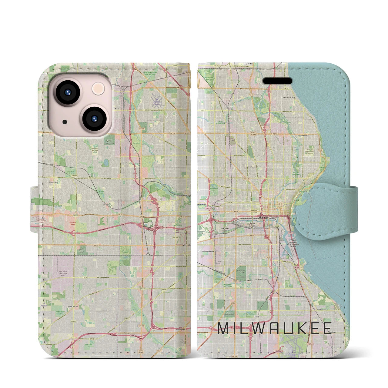 【ミルウォーキー(アメリカ)】地図柄iPhoneケース(手帳タイプ)ナチュラル・iPhone 13 mini 用