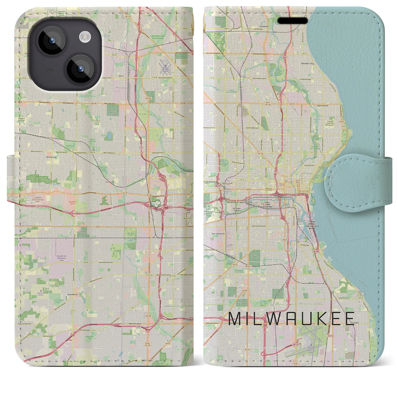 【ミルウォーキー(アメリカ)】地図柄iPhoneケース(手帳タイプ)ナチュラル・iPhone 14 Plus 用