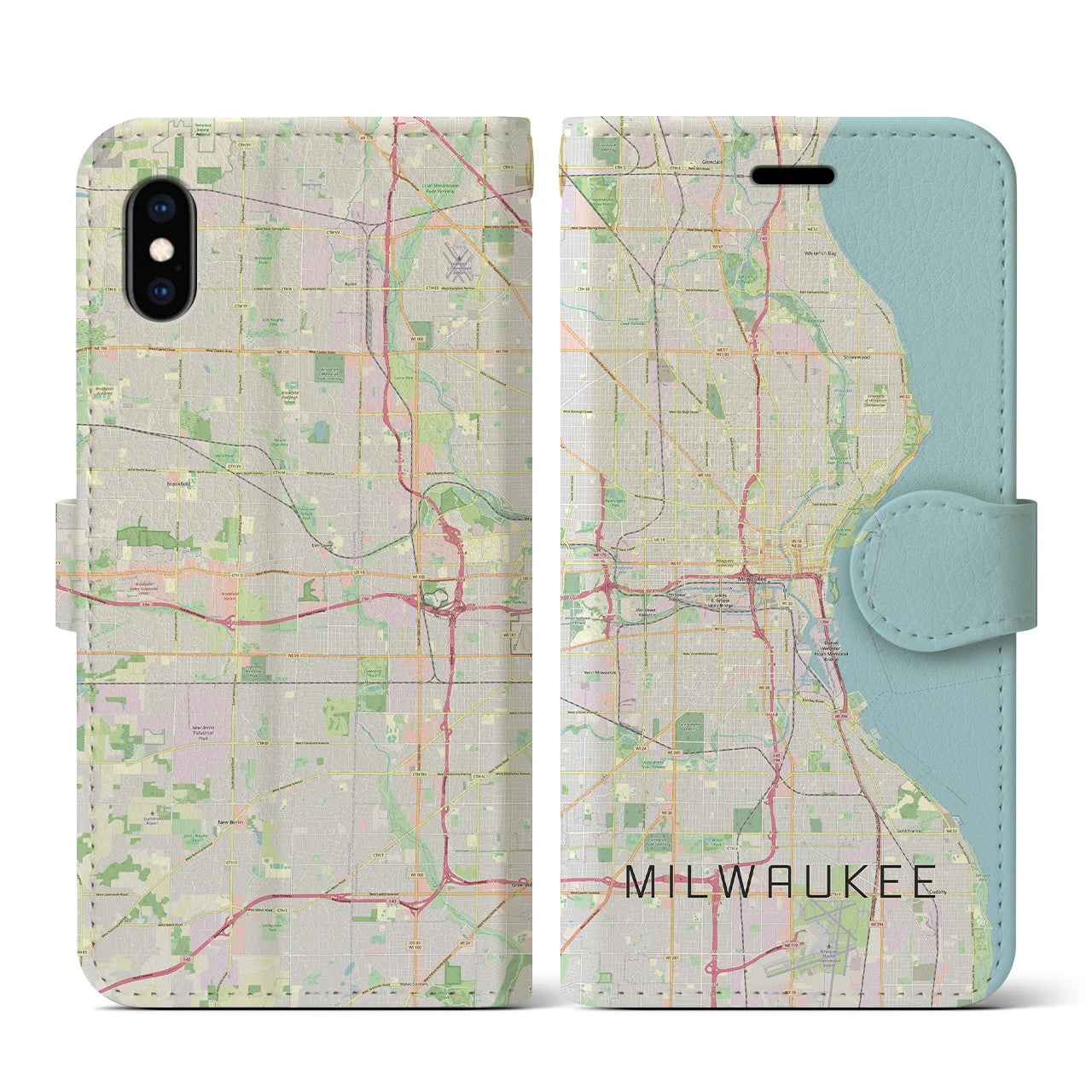 【ミルウォーキー(アメリカ)】地図柄iPhoneケース(手帳タイプ)ナチュラル・iPhone XS / X 用