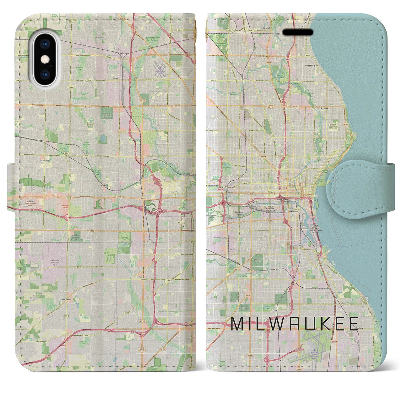 【ミルウォーキー(アメリカ)】地図柄iPhoneケース(手帳タイプ)ナチュラル・iPhone XS Max 用
