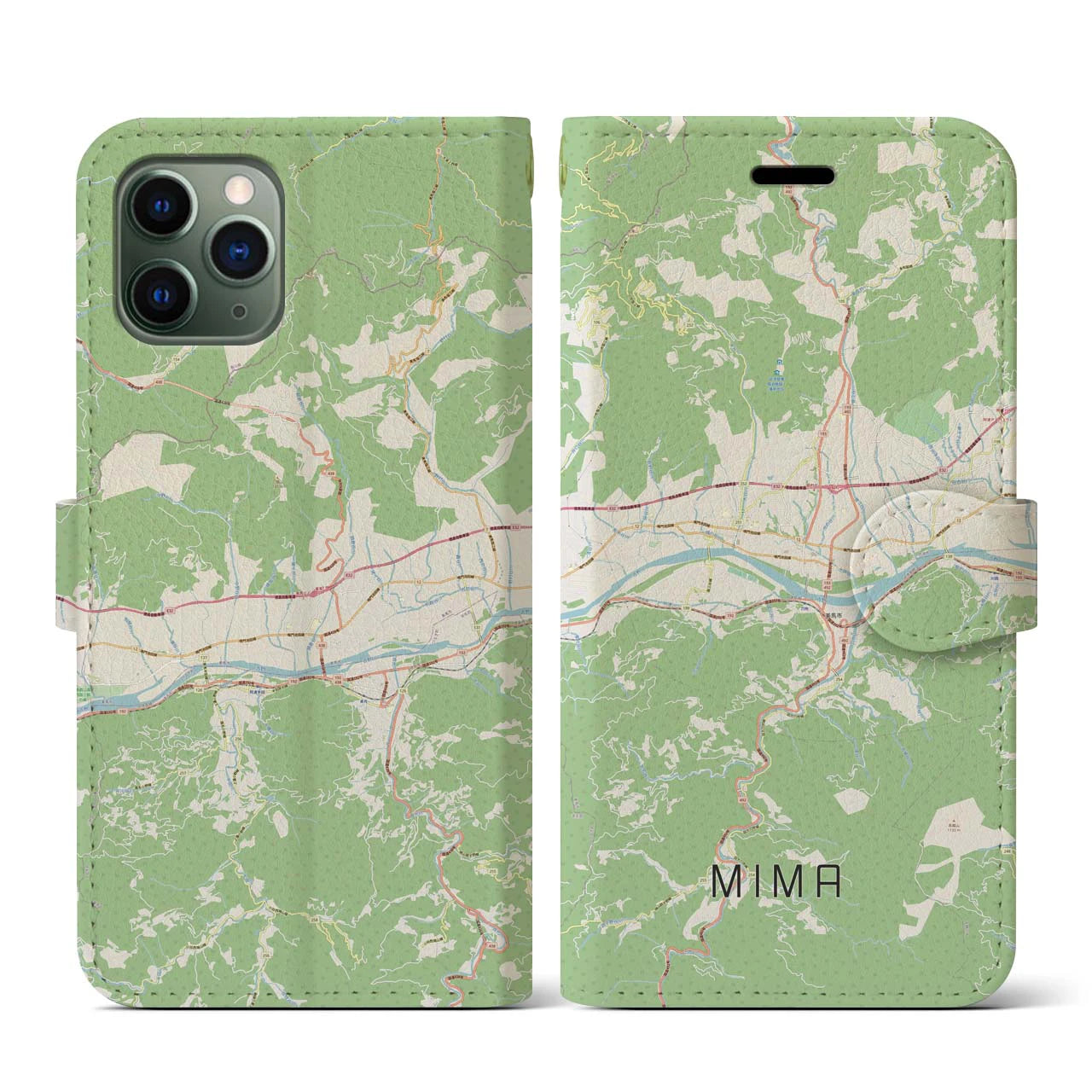 【美馬(徳島県)】地図柄iPhoneケース(手帳タイプ)ナチュラル・iPhone 11 Pro 用