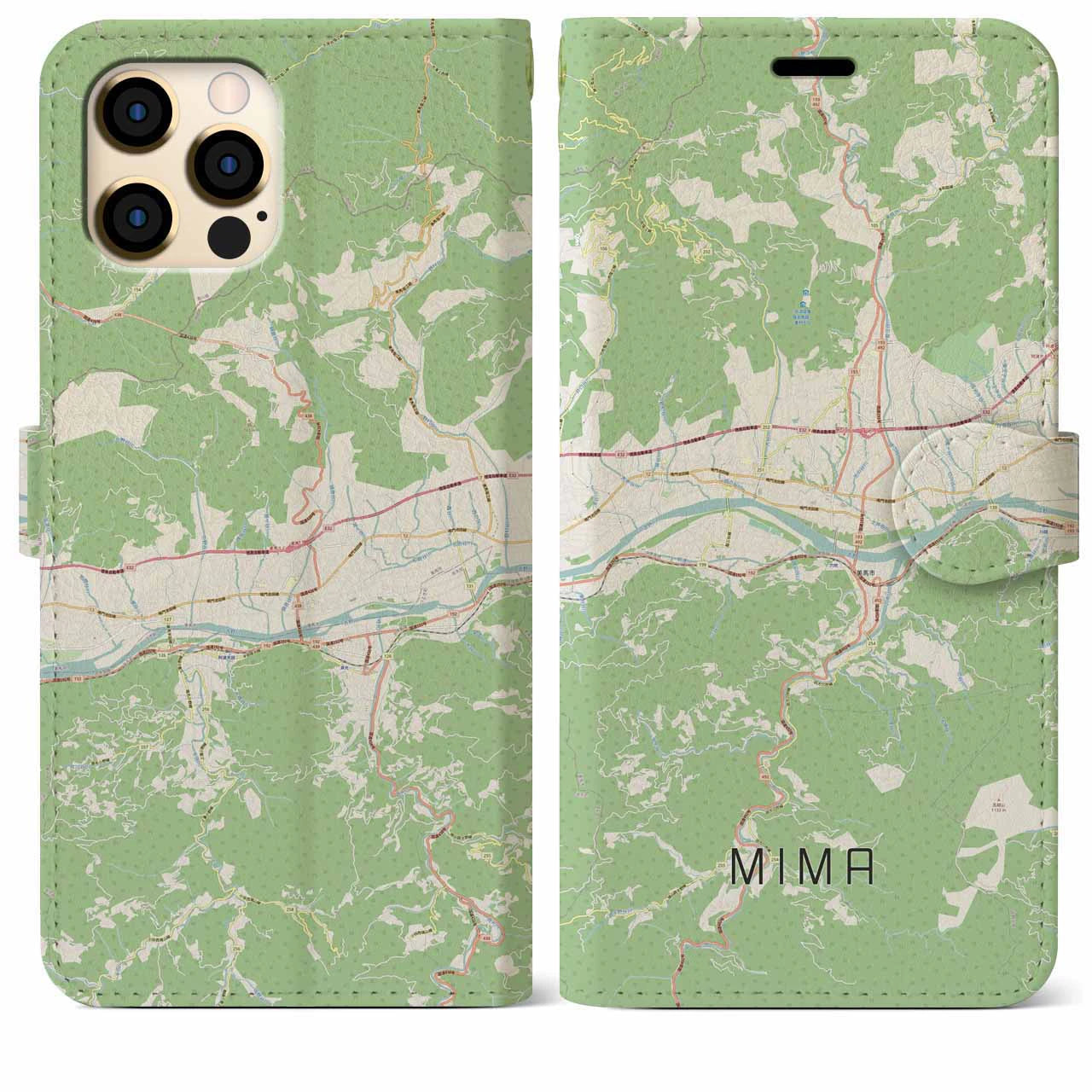 【美馬(徳島県)】地図柄iPhoneケース(手帳タイプ)ナチュラル・iPhone 12 Pro Max 用