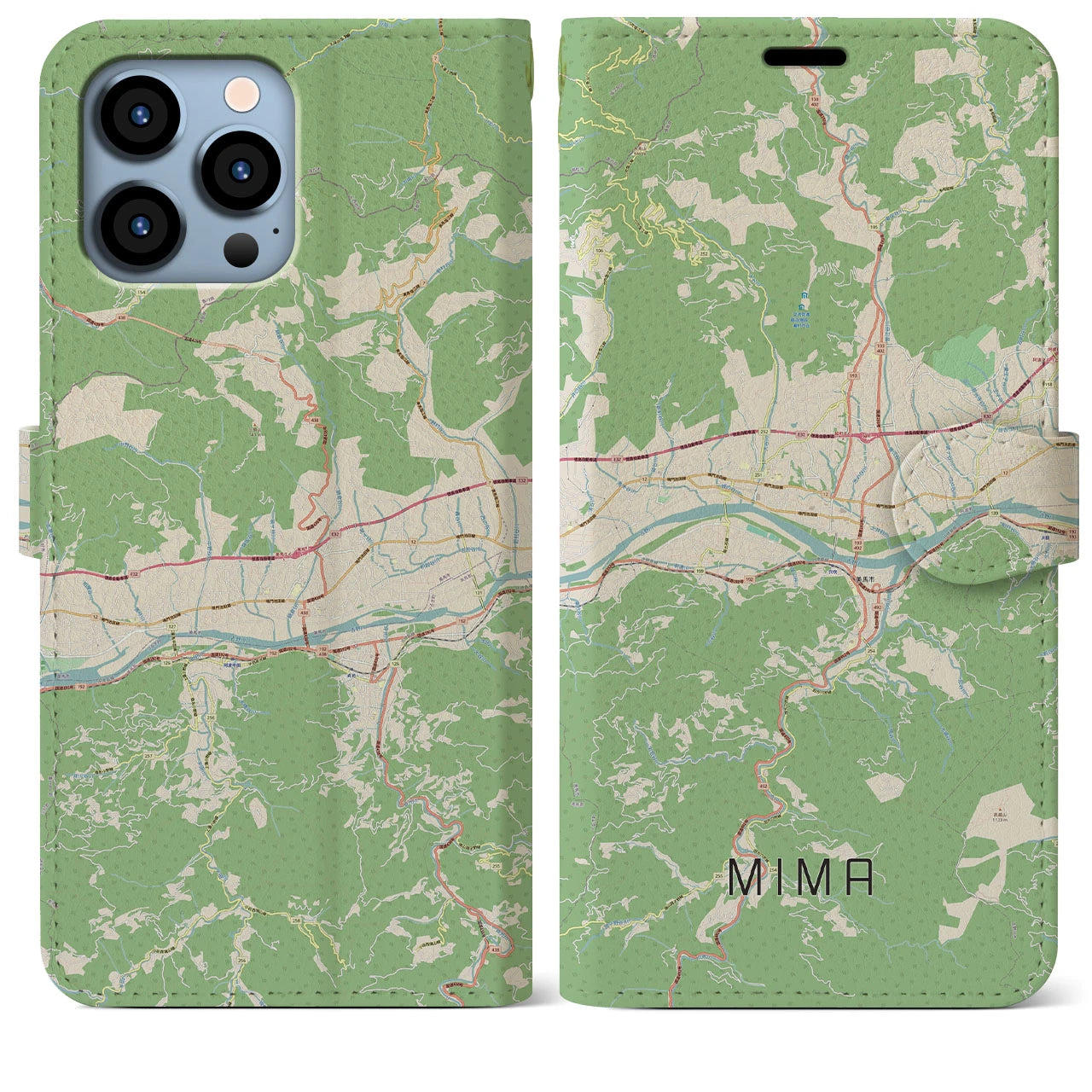 【美馬(徳島県)】地図柄iPhoneケース(手帳タイプ)ナチュラル・iPhone 13 Pro Max 用