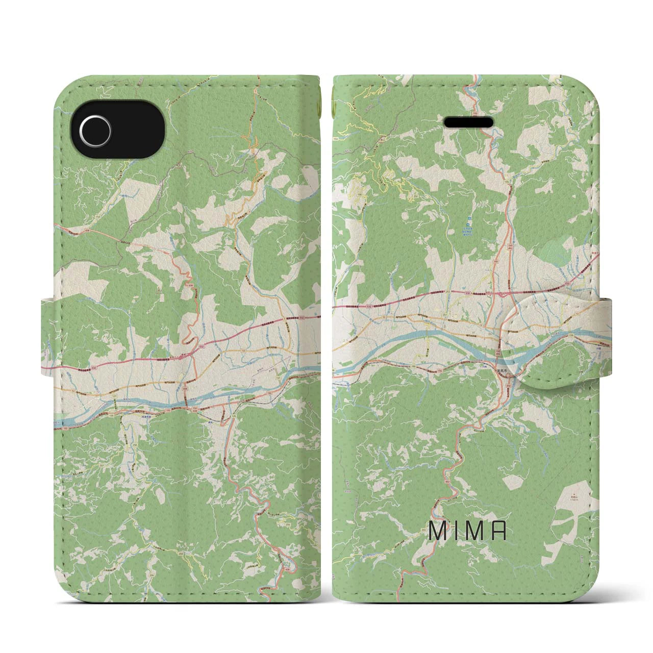 【美馬(徳島県)】地図柄iPhoneケース(手帳タイプ)ナチュラル・iPhone SE(第3 / 第2世代) / 8 / 7 / 6s / 6 用