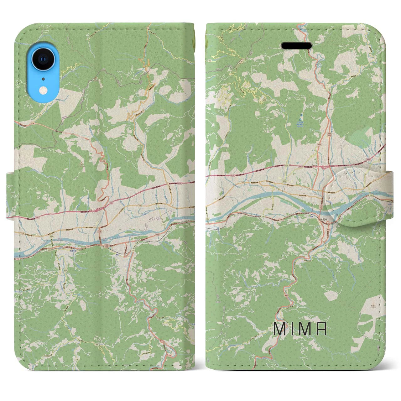 【美馬(徳島県)】地図柄iPhoneケース(手帳タイプ)ナチュラル・iPhone XR 用