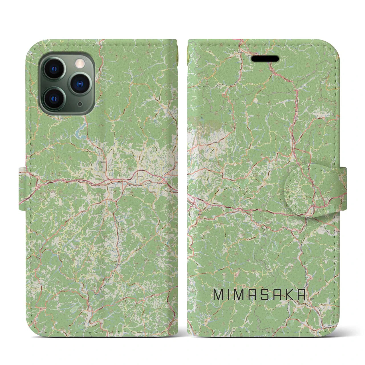 【美作(岡山県)】地図柄iPhoneケース(手帳タイプ)ナチュラル・iPhone 11 Pro 用