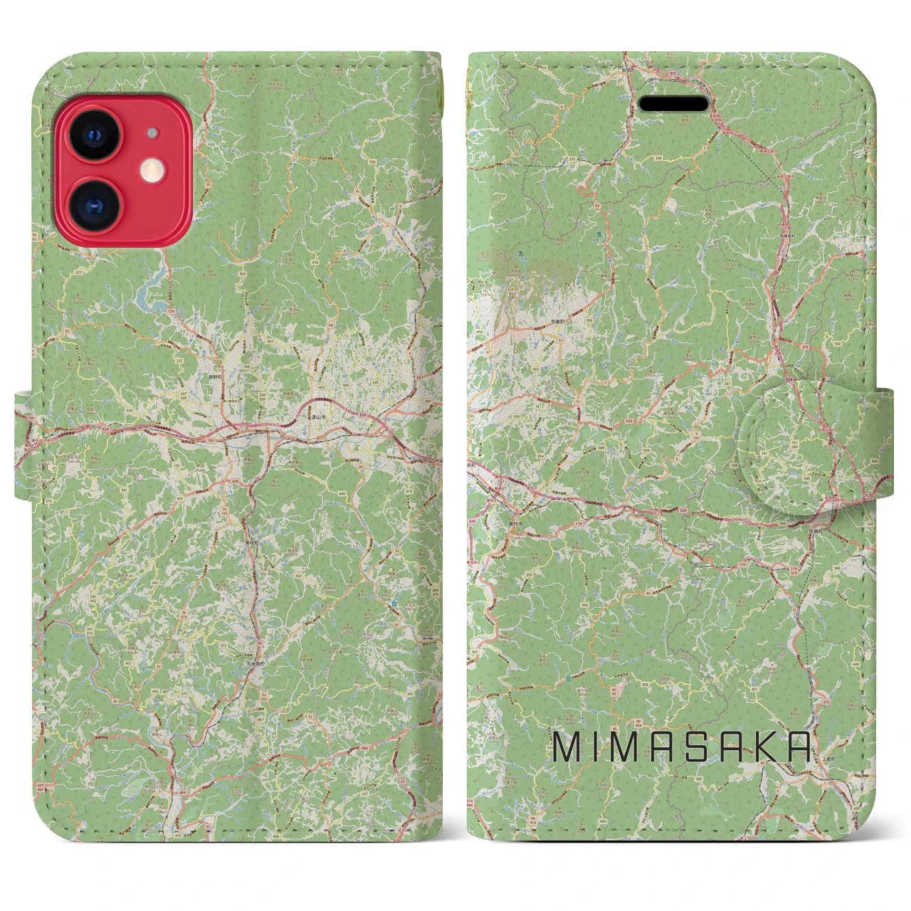 【美作(岡山県)】地図柄iPhoneケース(手帳タイプ)ナチュラル・iPhone 11 用
