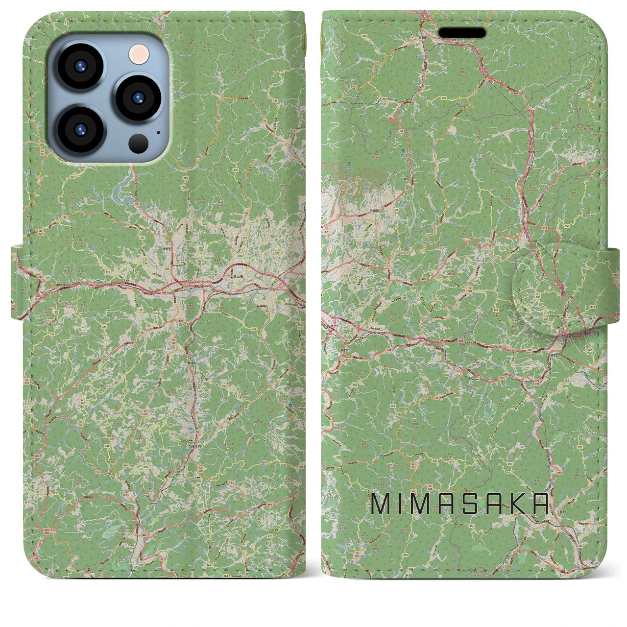 【美作(岡山県)】地図柄iPhoneケース(手帳タイプ)ナチュラル・iPhone 13 Pro Max 用