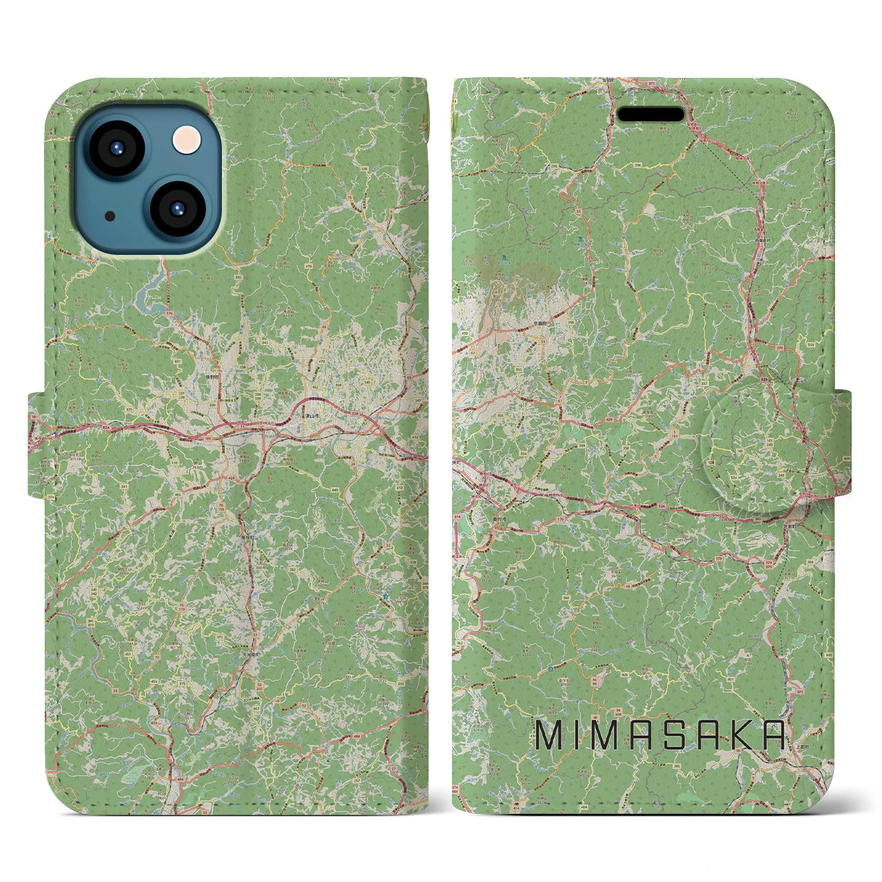 【美作(岡山県)】地図柄iPhoneケース(手帳タイプ)ナチュラル・iPhone 13 用