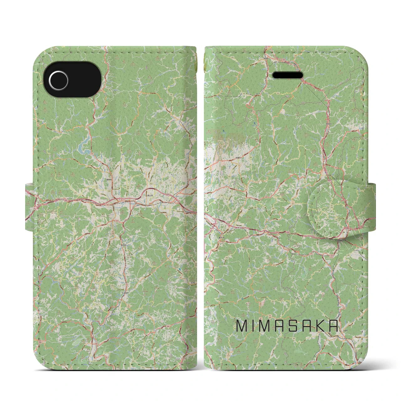 【美作(岡山県)】地図柄iPhoneケース(手帳タイプ)ナチュラル・iPhone SE(第3 / 第2世代) / 8 / 7 / 6s / 6 用