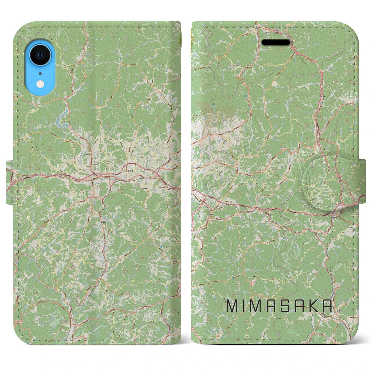 【美作(岡山県)】地図柄iPhoneケース(手帳タイプ)ナチュラル・iPhone XR 用