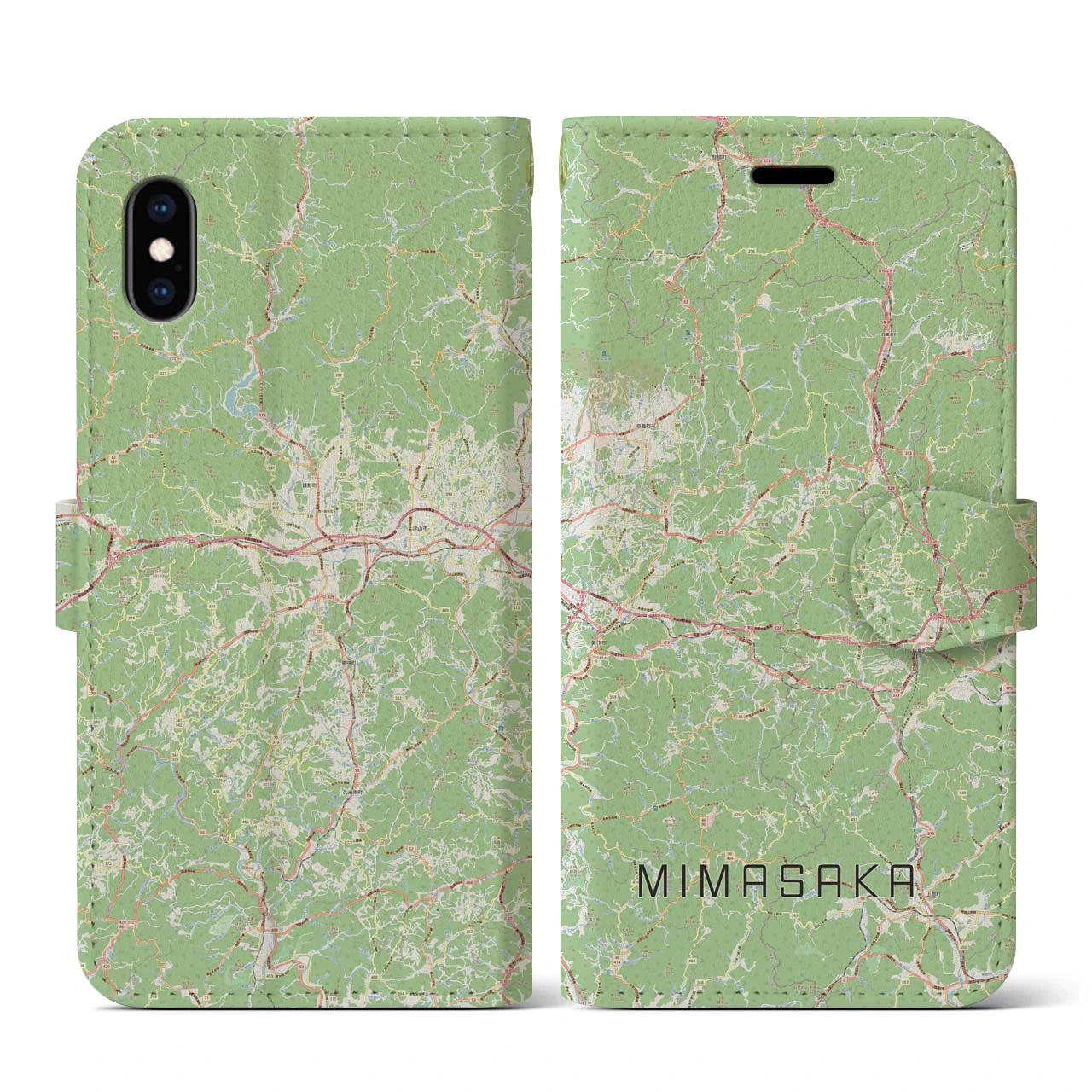 【美作(岡山県)】地図柄iPhoneケース(手帳タイプ)ナチュラル・iPhone XS / X 用