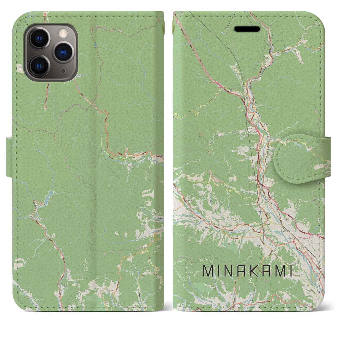 【みなかみ(群馬県)】地図柄iPhoneケース(手帳タイプ)ナチュラル・iPhone 11 Pro Max 用