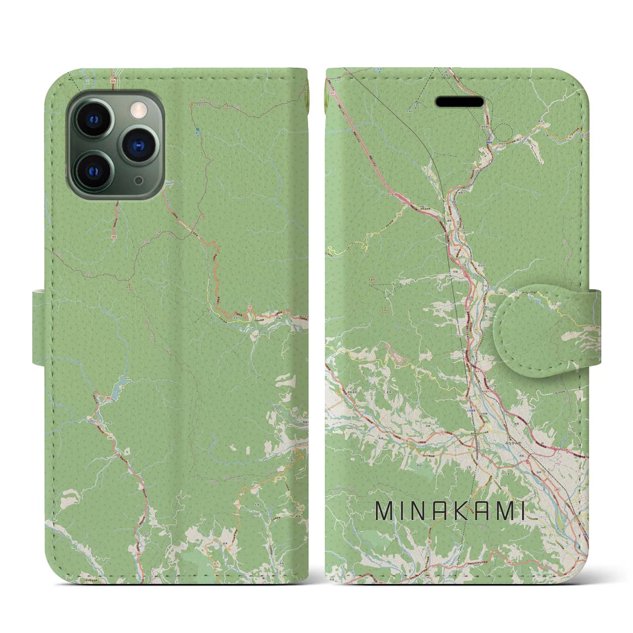 【みなかみ(群馬県)】地図柄iPhoneケース(手帳タイプ)ナチュラル・iPhone 11 Pro 用