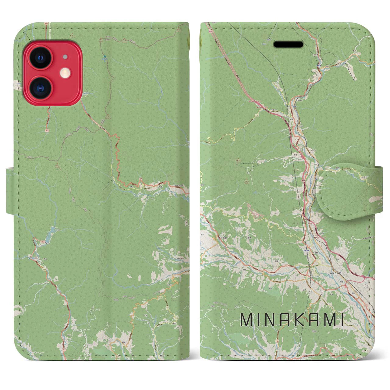 【みなかみ(群馬県)】地図柄iPhoneケース(手帳タイプ)ナチュラル・iPhone 11 用