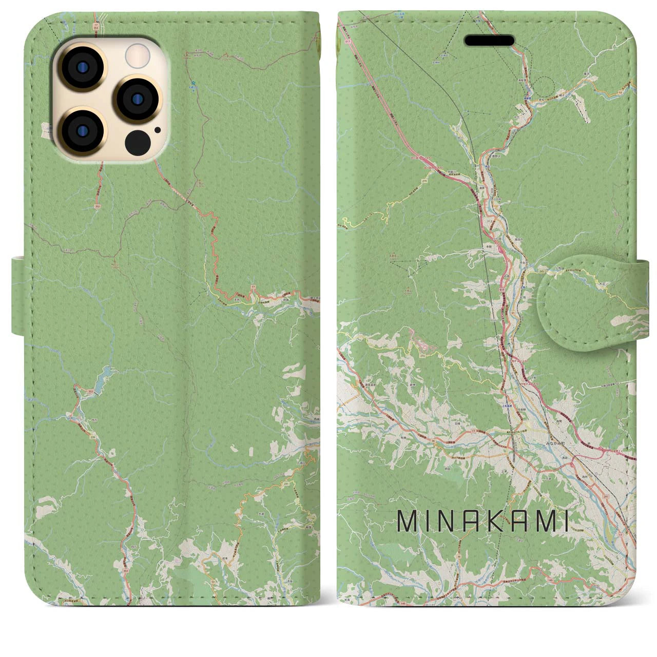 【みなかみ(群馬県)】地図柄iPhoneケース(手帳タイプ)ナチュラル・iPhone 12 Pro Max 用