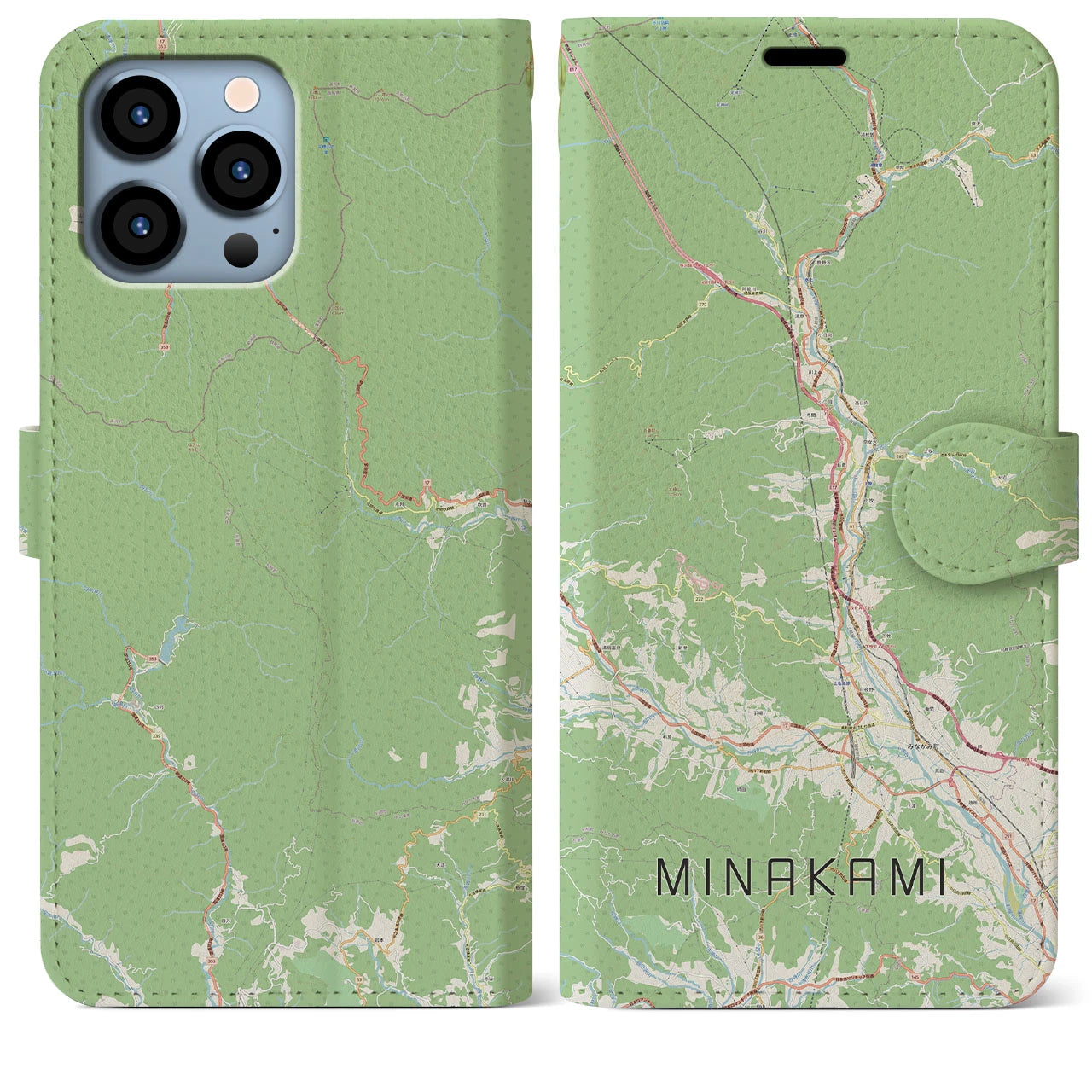 【みなかみ(群馬県)】地図柄iPhoneケース(手帳タイプ)ナチュラル・iPhone 13 Pro Max 用